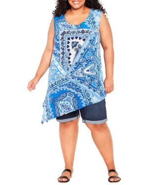 Mallory Scarf Print Asymmetrical Top | Light Blue / White