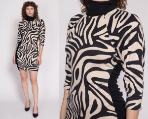 Medium 80s Zebra Stripe Bodycon Turtleneck Dress