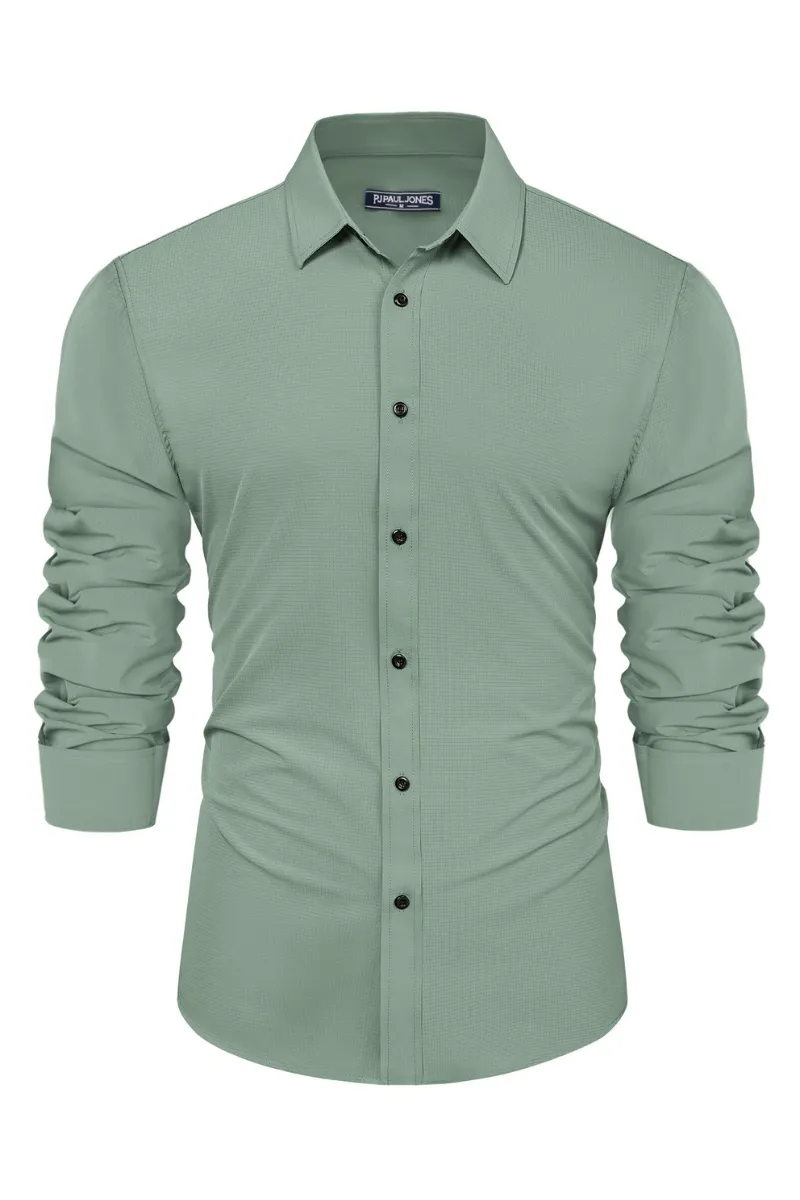 Men Stylish Shirt Long Sleeve Classic Collar Curved Hem Button-up Tops