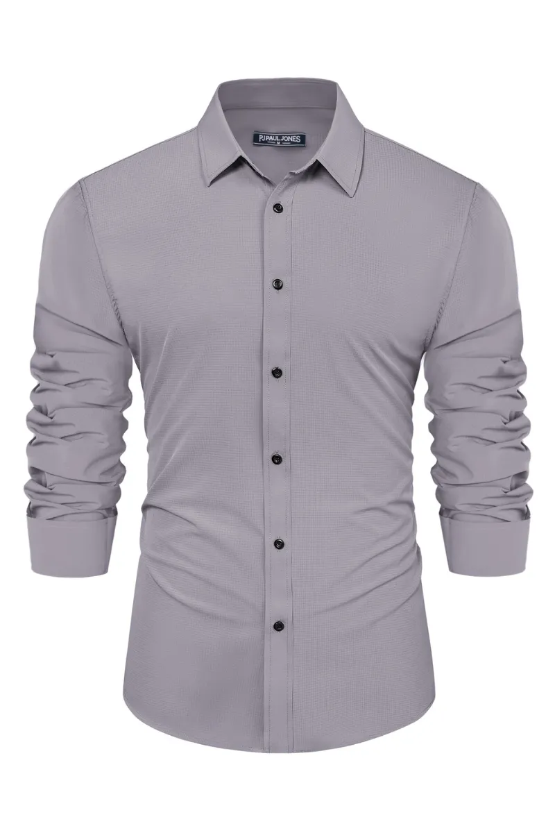 Men Stylish Shirt Long Sleeve Classic Collar Curved Hem Button-up Tops
