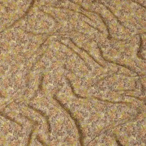 Mustard yellow viscose crepe fabric with multicolor print in floral design-D15650