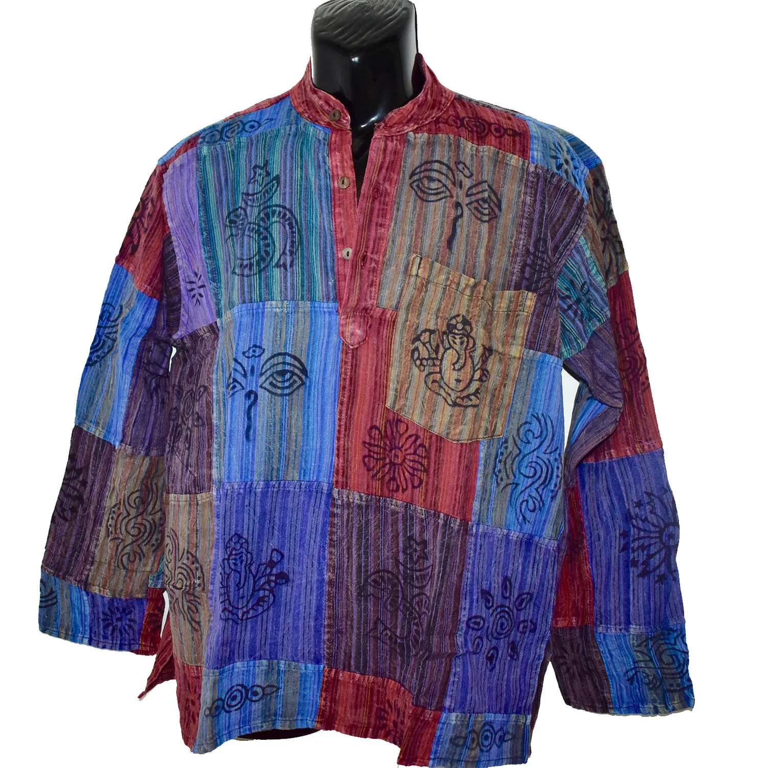 Nepalese Patchwork Long Sleeve Kurta Shirt