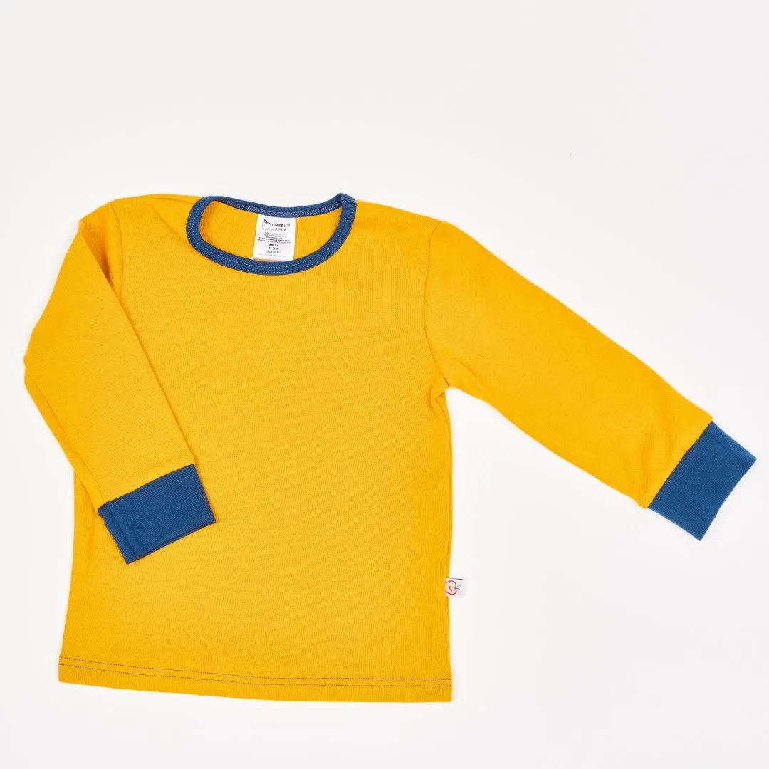 Organic cotton boys longsleeve top "Jacquard Mustard|Indigo" made from 100% organic cotton