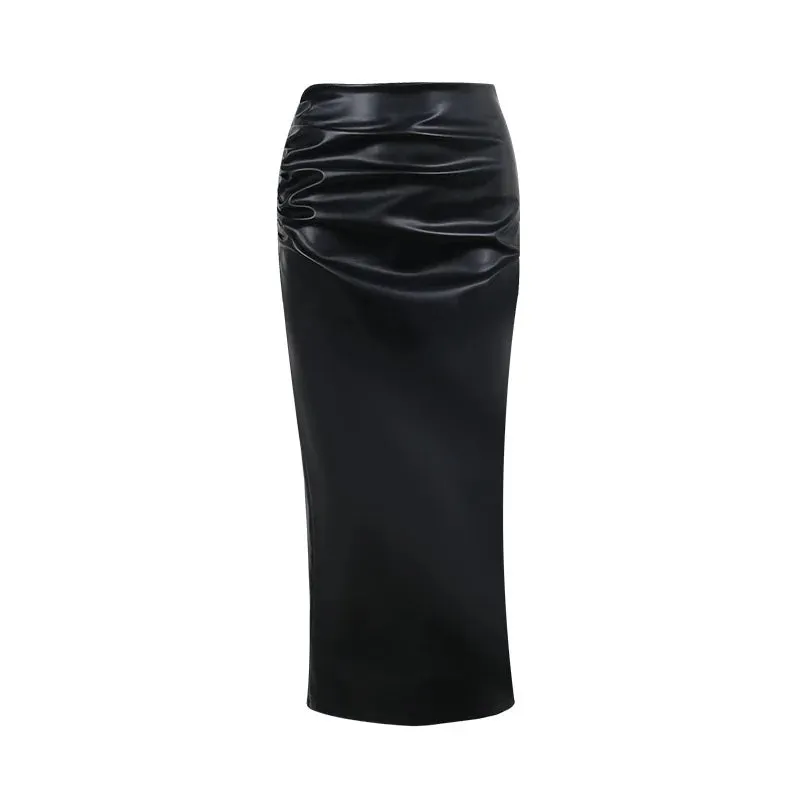 PU Leather Long Pencil Skirt