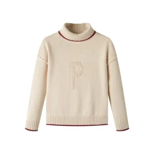 ""p"" emblem turtleneck sweater - cream