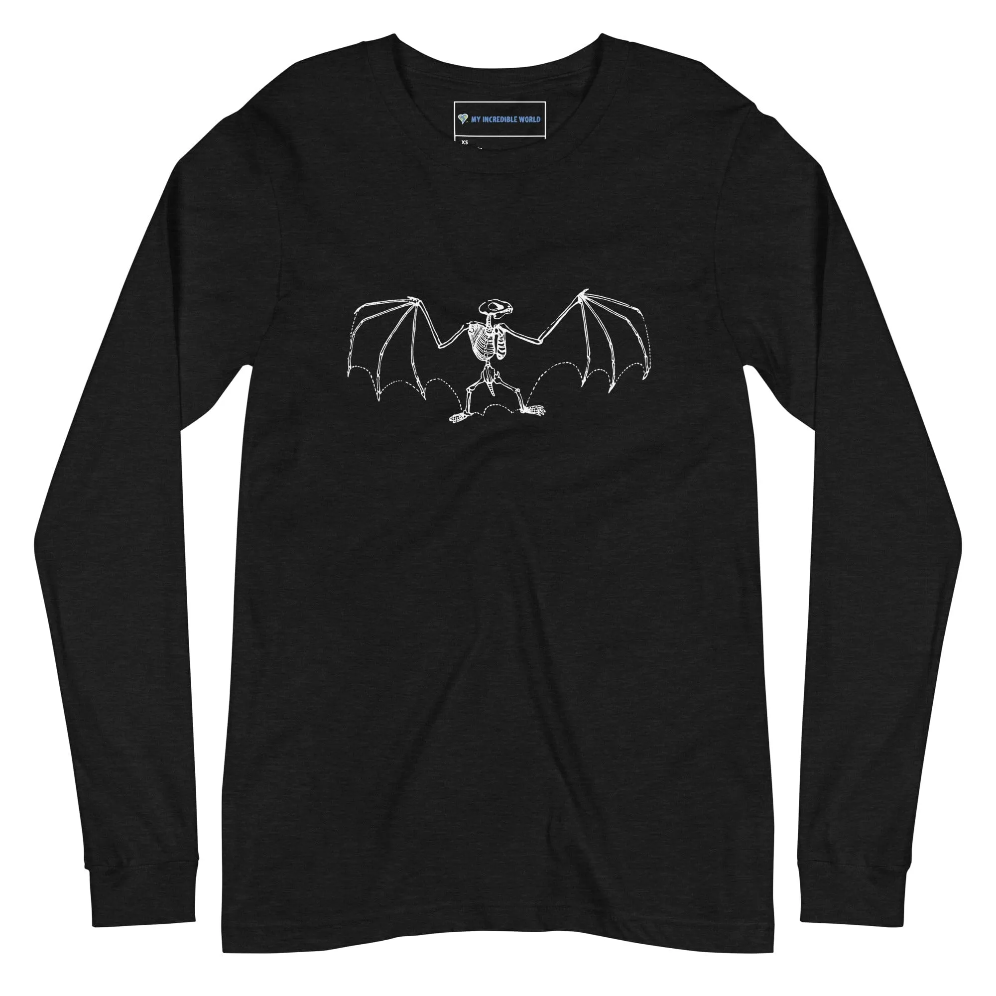 "Vintage Bat Skeleton Sketch" Bat Long Sleeve T-Shirt (Adult Unisex)