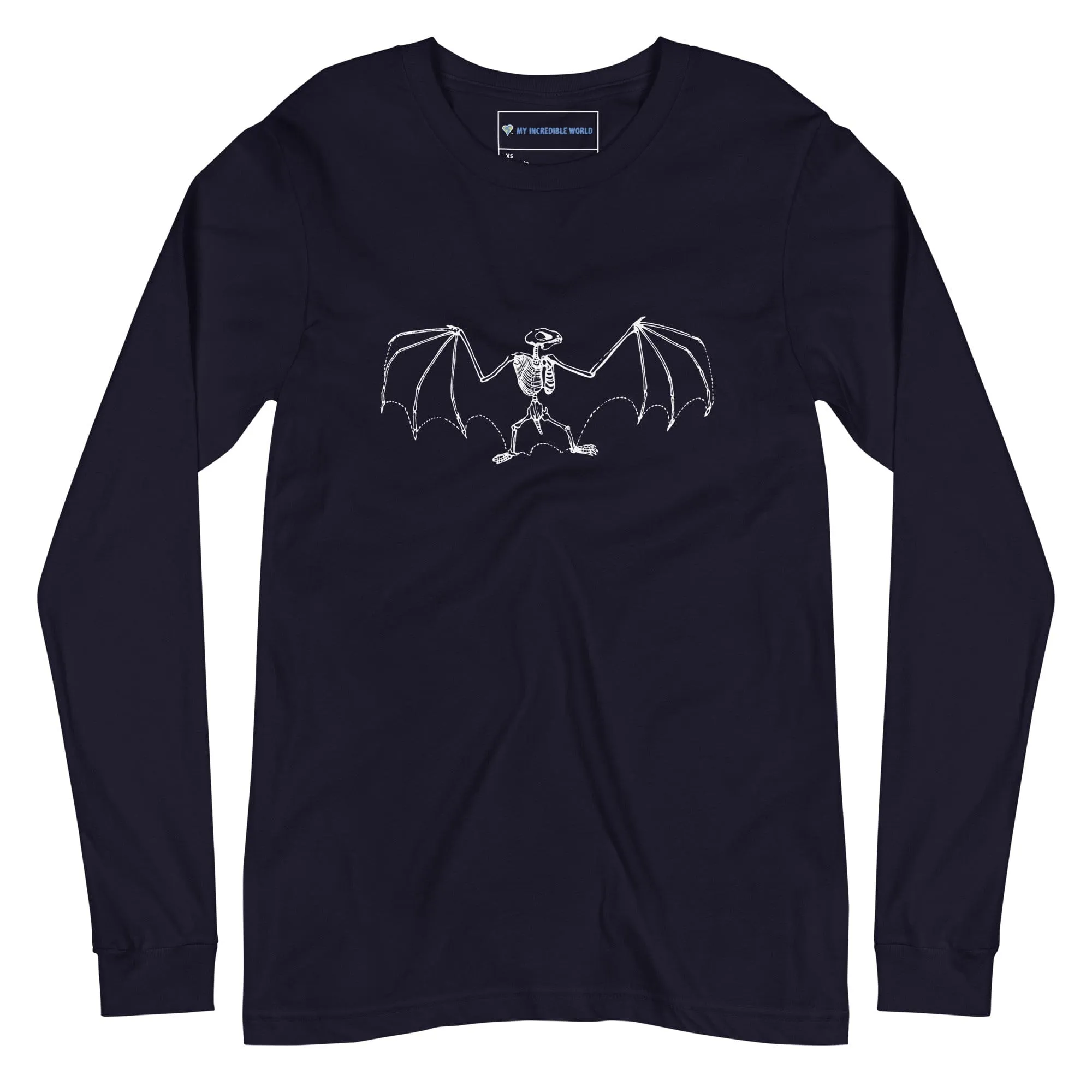 "Vintage Bat Skeleton Sketch" Bat Long Sleeve T-Shirt (Adult Unisex)