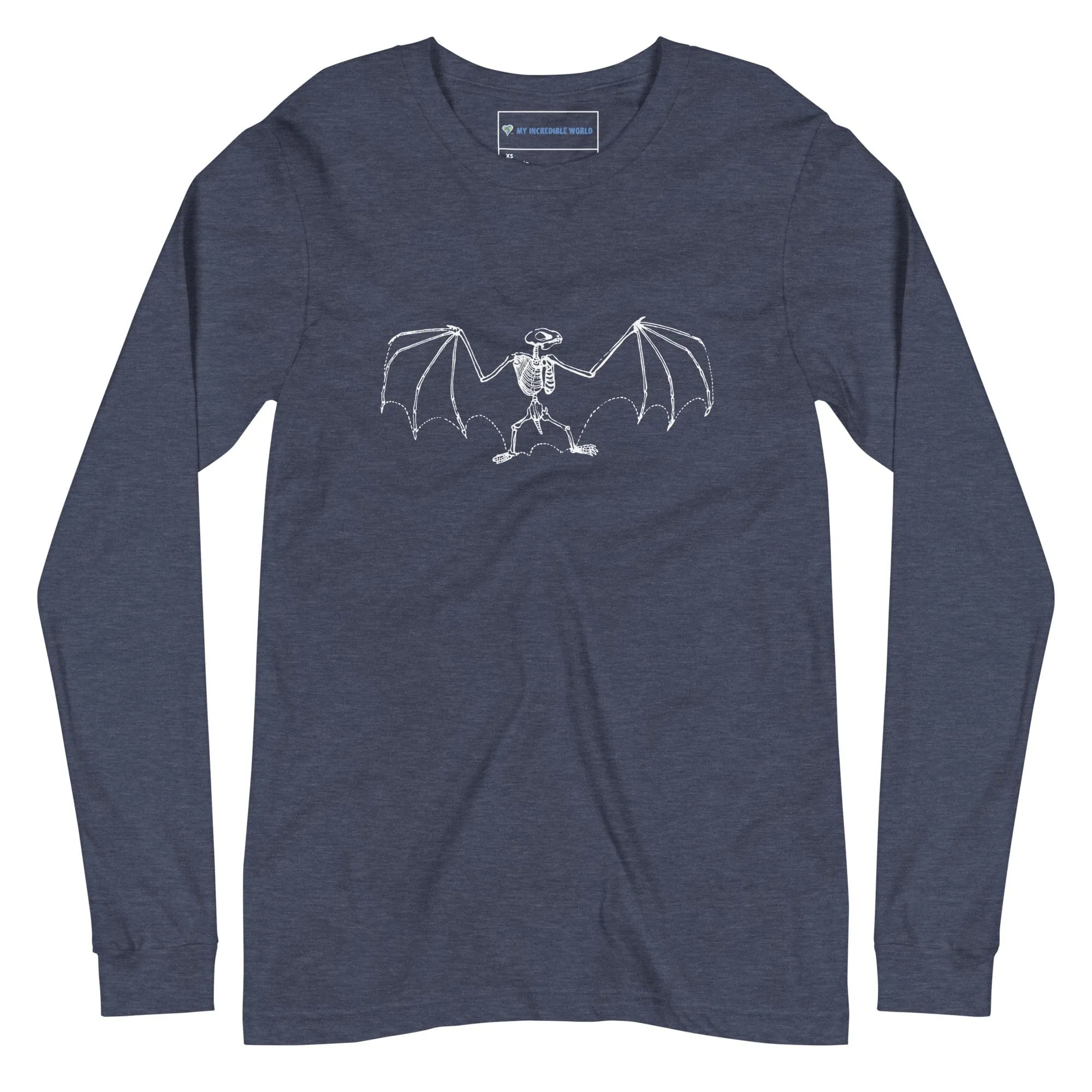 "Vintage Bat Skeleton Sketch" Bat Long Sleeve T-Shirt (Adult Unisex)