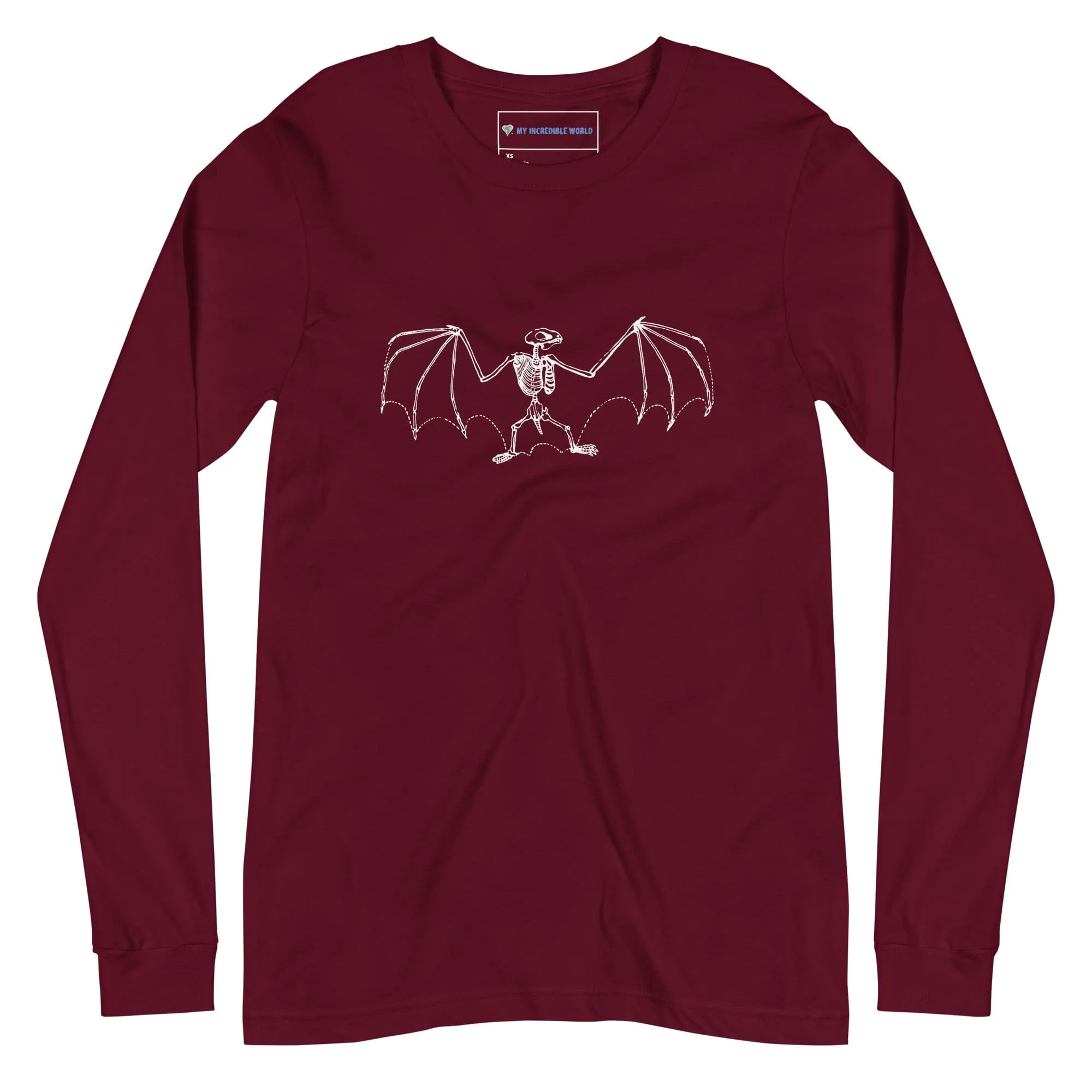 "Vintage Bat Skeleton Sketch" Bat Long Sleeve T-Shirt (Adult Unisex)
