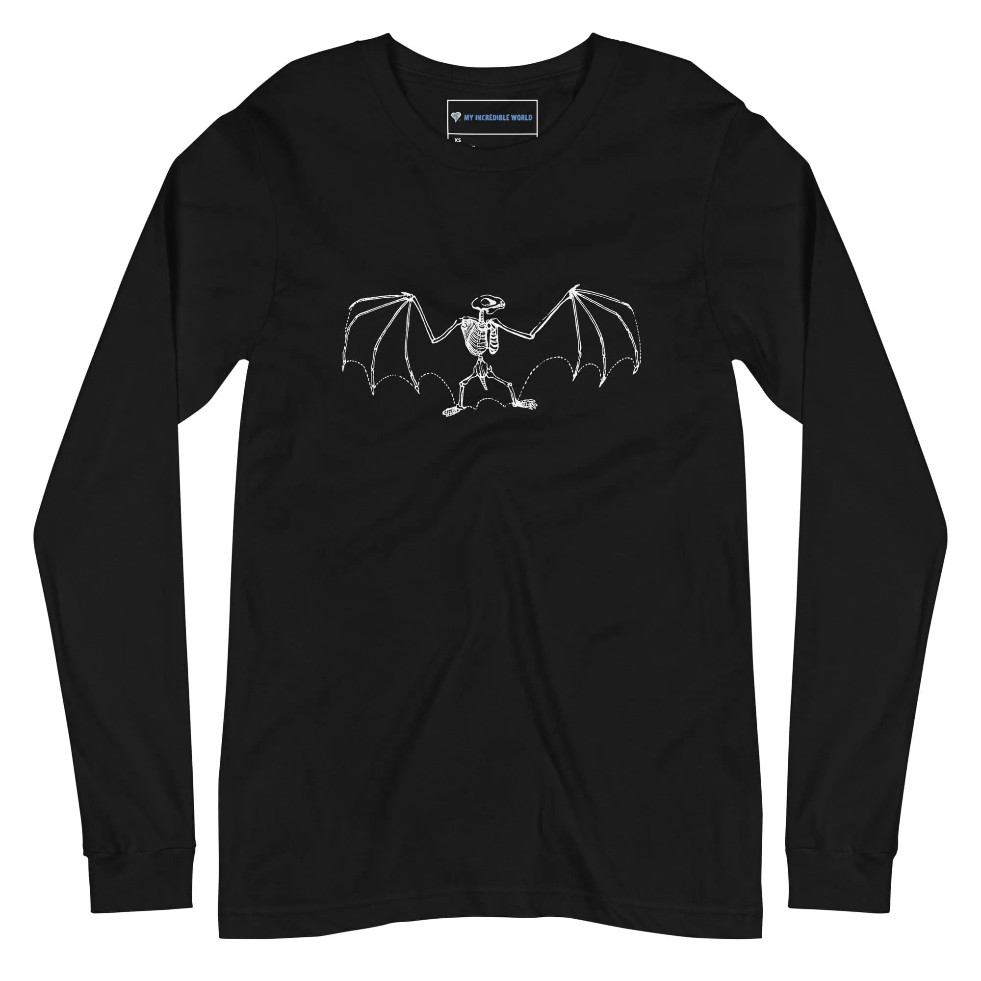 "Vintage Bat Skeleton Sketch" Bat Long Sleeve T-Shirt (Adult Unisex)