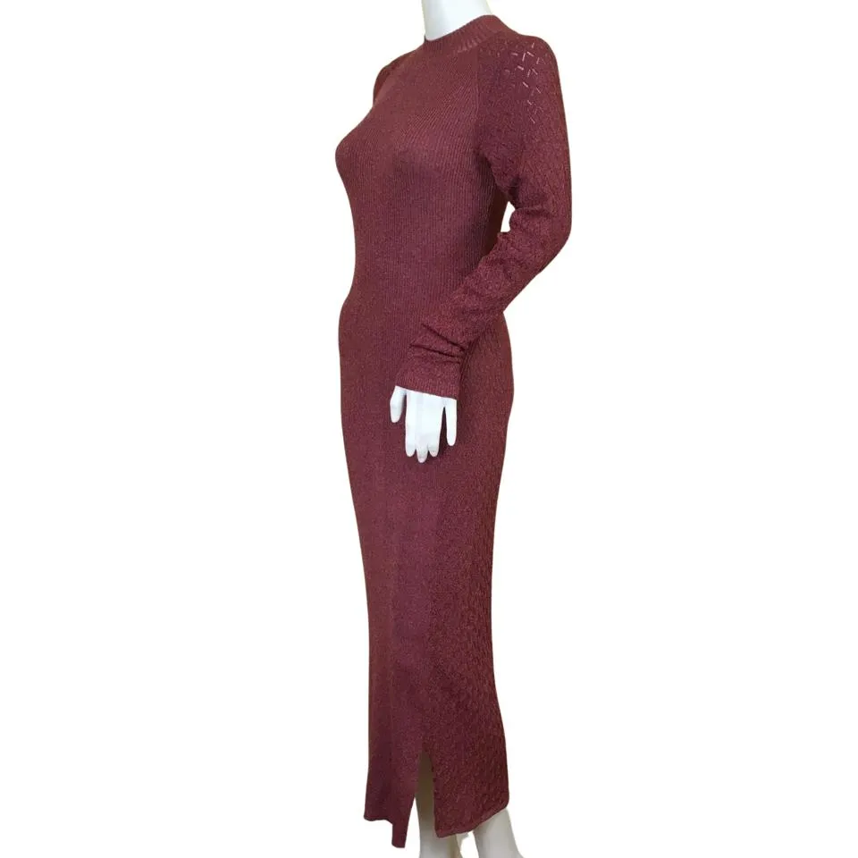 Ramy Brook Women's Midi Dress Turtle Neck & Long Sleeve Cherry Red Sz 4
