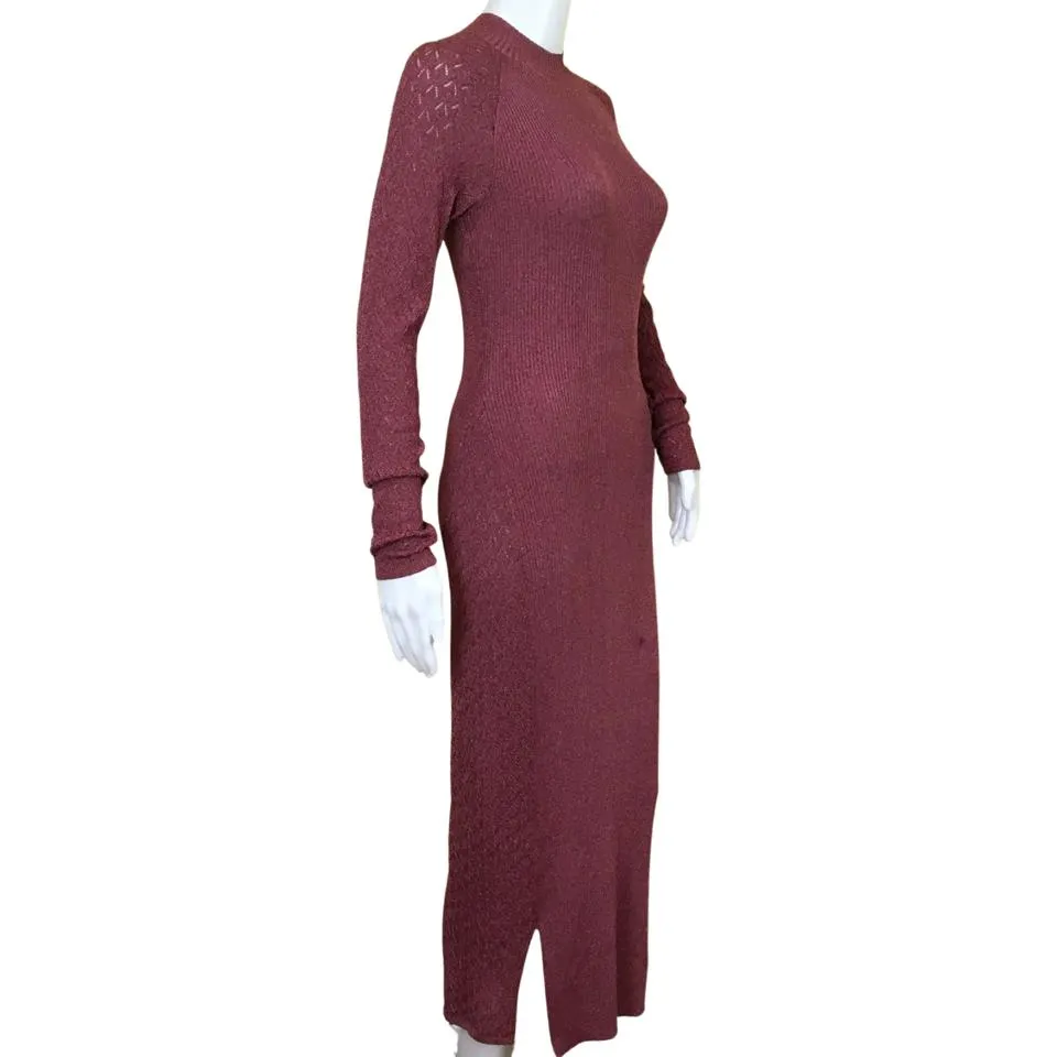 Ramy Brook Women's Midi Dress Turtle Neck & Long Sleeve Cherry Red Sz 4