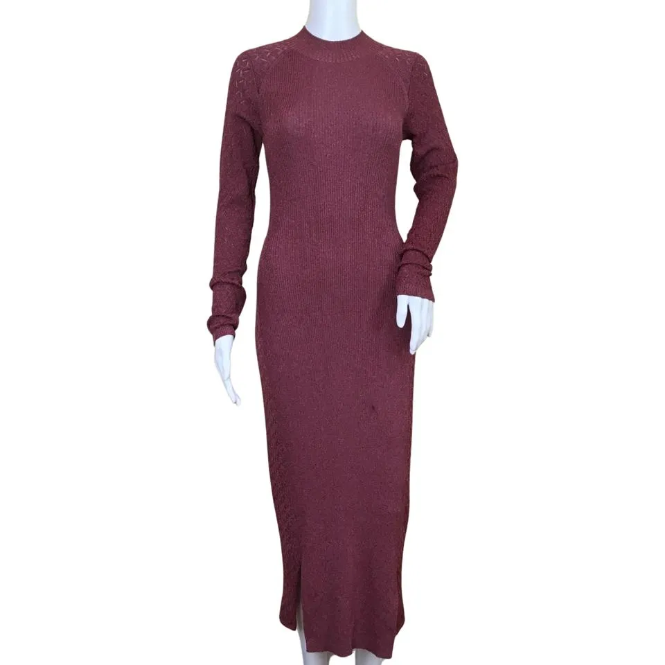 Ramy Brook Women's Midi Dress Turtle Neck & Long Sleeve Cherry Red Sz 4