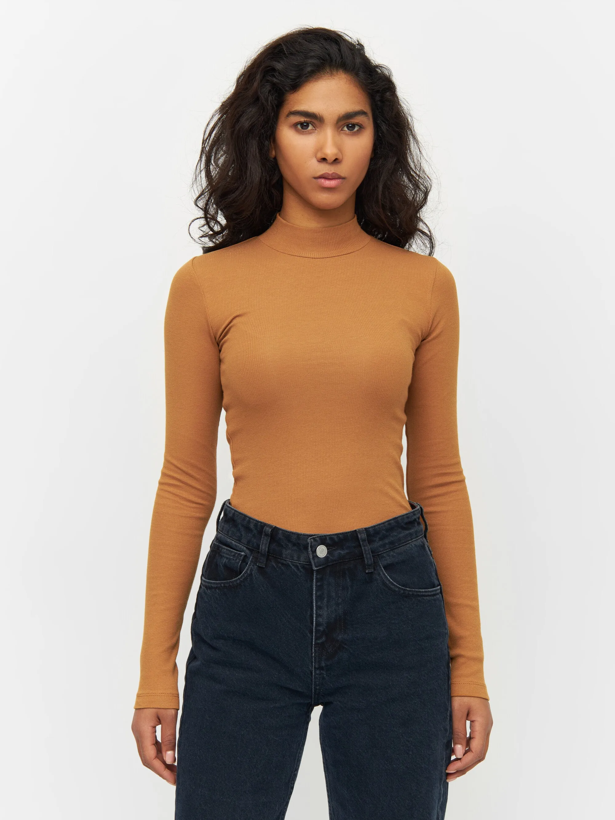 Rib high neck long sleeve - Brown Sugar