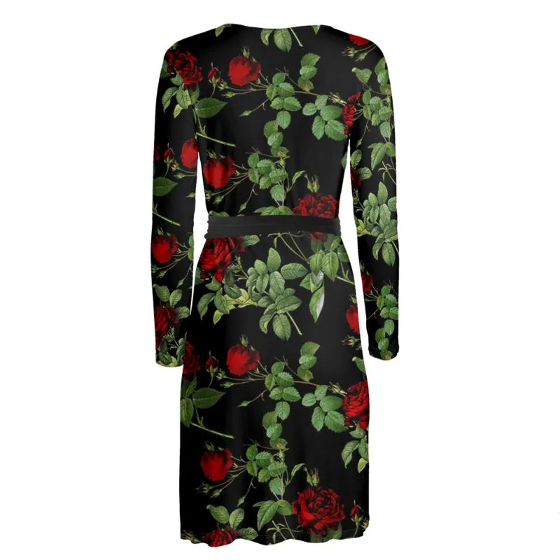 Rose Print Wrap Dress