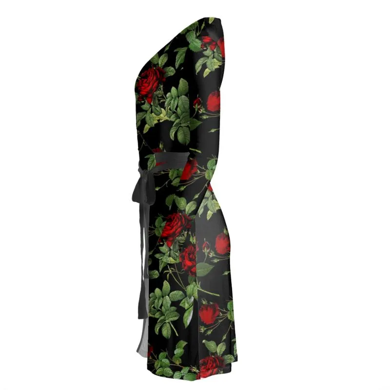 Rose Print Wrap Dress