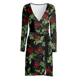 Rose Print Wrap Dress