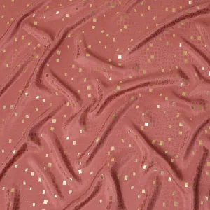Rosy brown crepe silk fabric with gold and similar color jacquard in abstract design-D15761