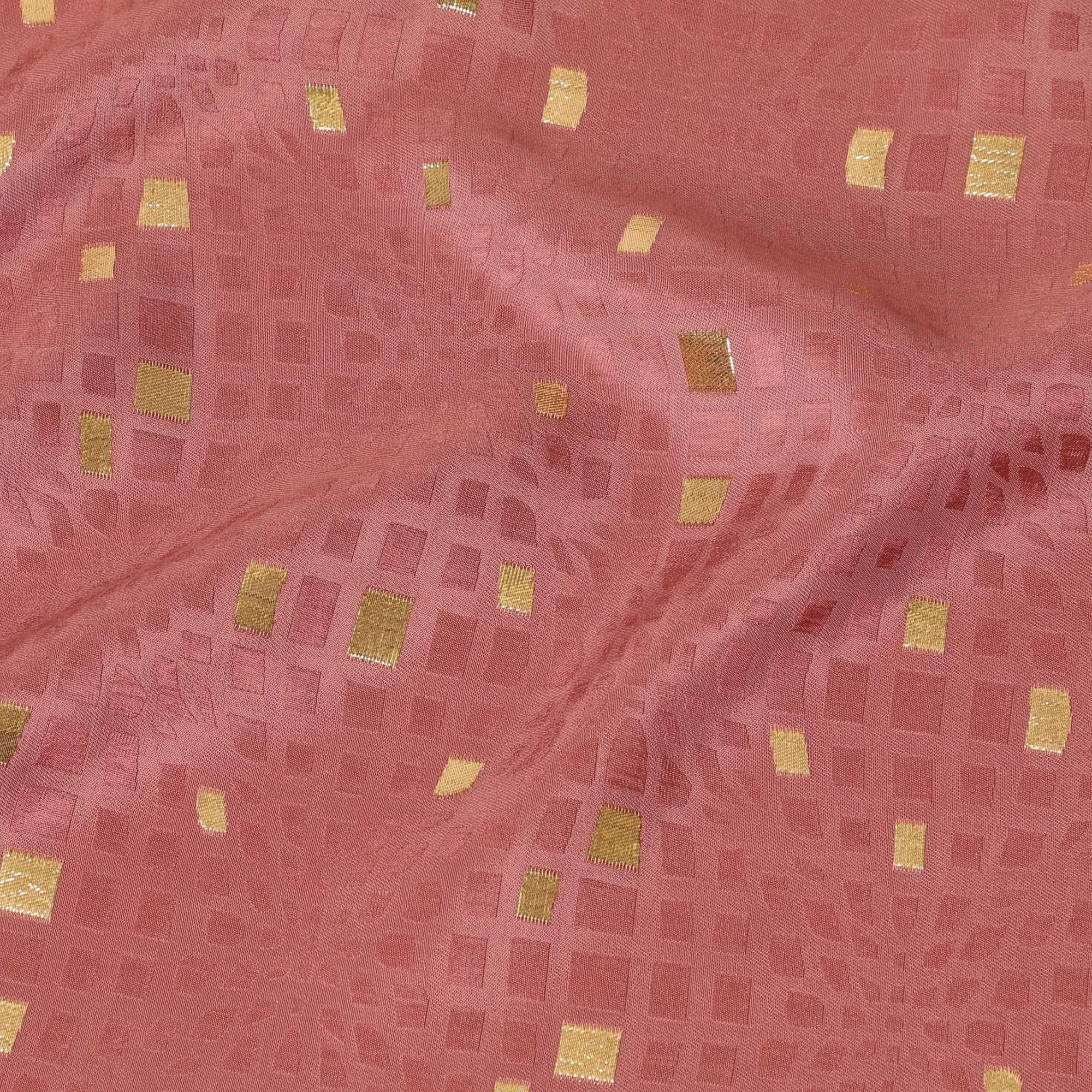Rosy brown crepe silk fabric with gold and similar color jacquard in abstract design-D15761