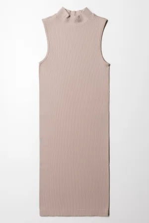 Seamless Turtle Neck Sleeveless Dress Natural