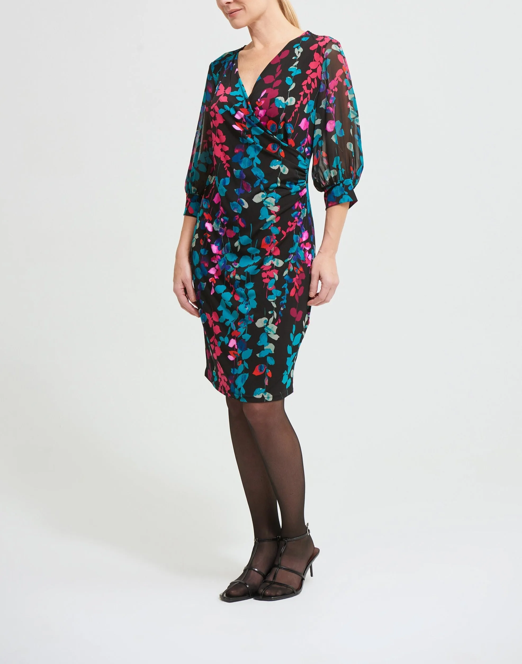 Sheer Sleeve Wrap Dress