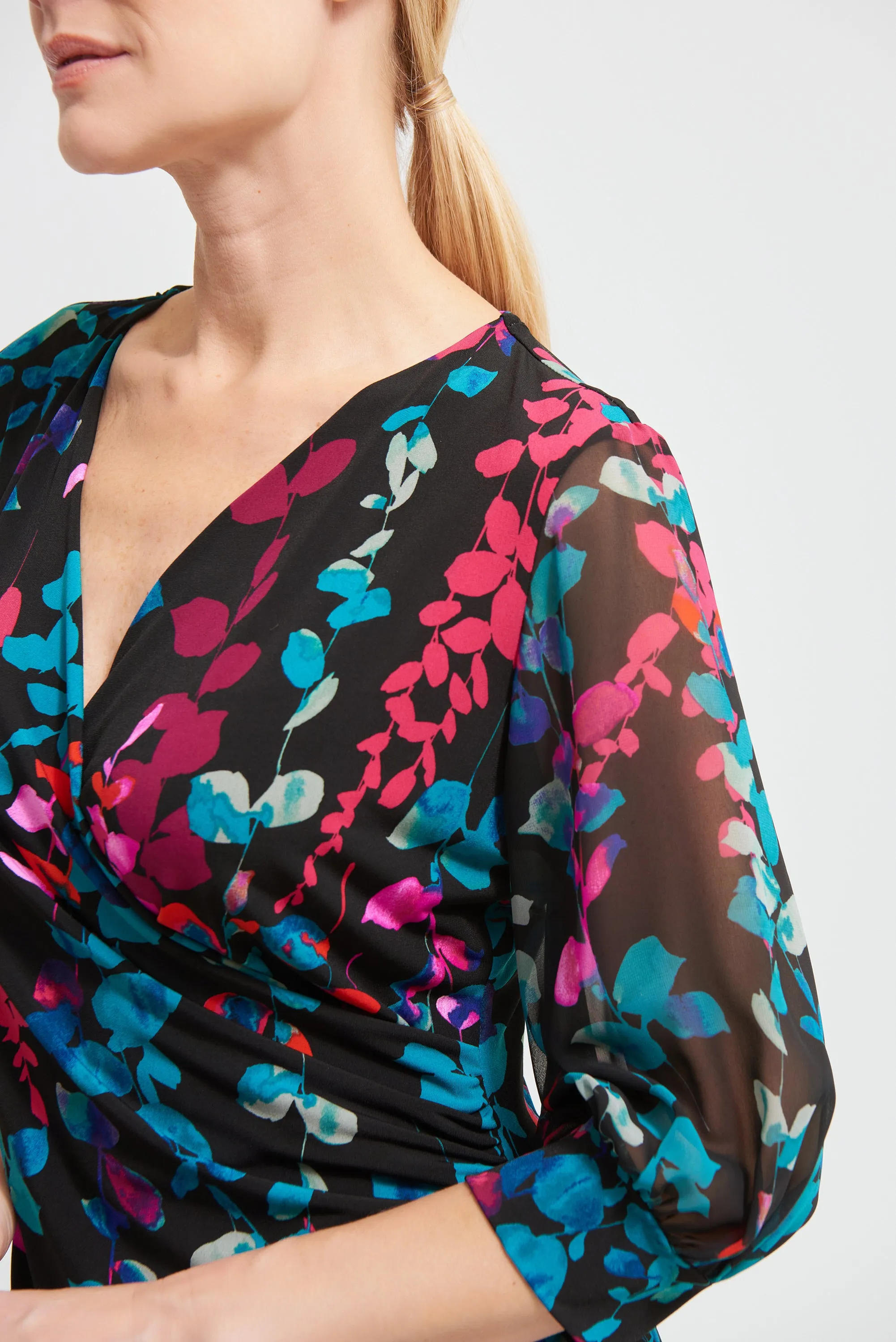 Sheer Sleeve Wrap Dress