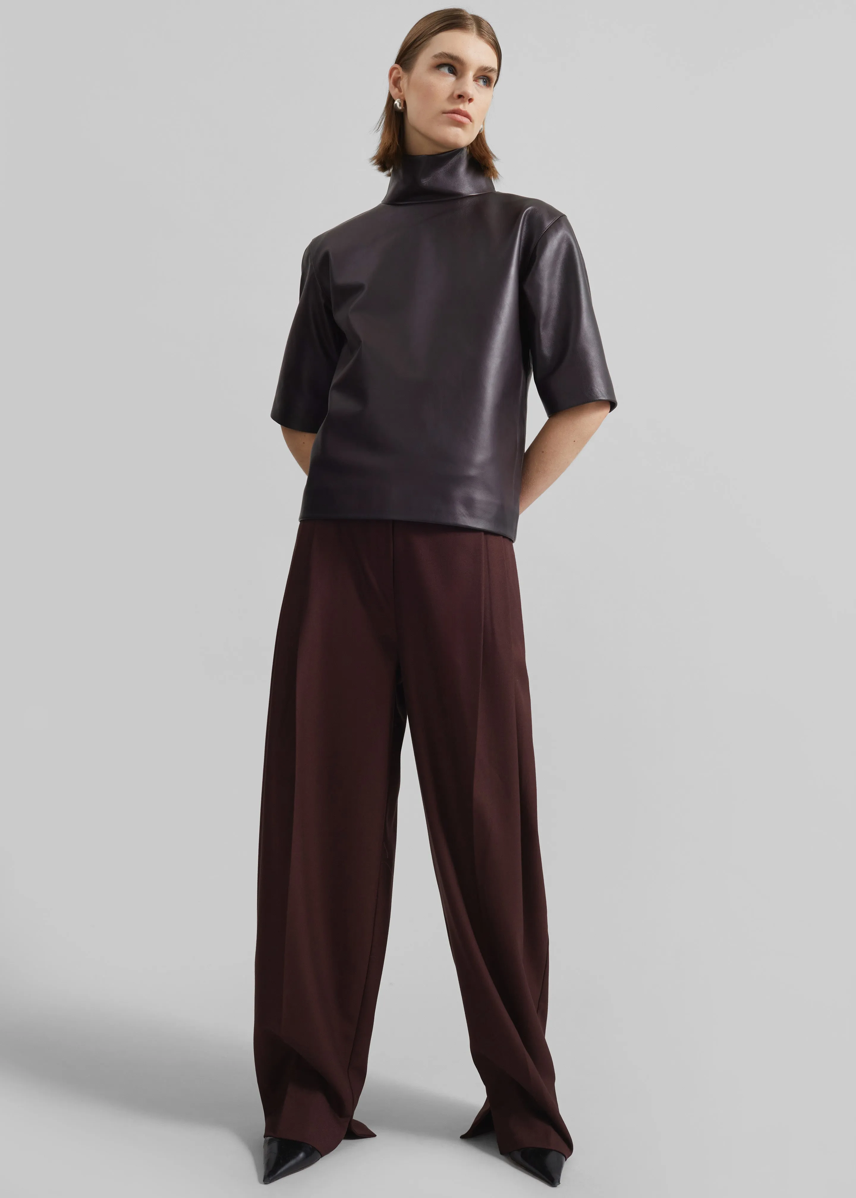Shiloh Leather Mock Neck Top - Dark Plum