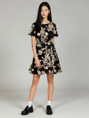 Short Sleeves Satin Printed Wrap Dress
