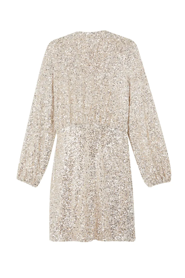 Silver Sequin Mini Vienna Wrap Dress