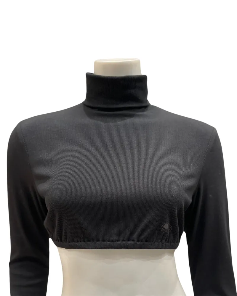 Sparrow Black Ribbed Crop Shell Turtleneck