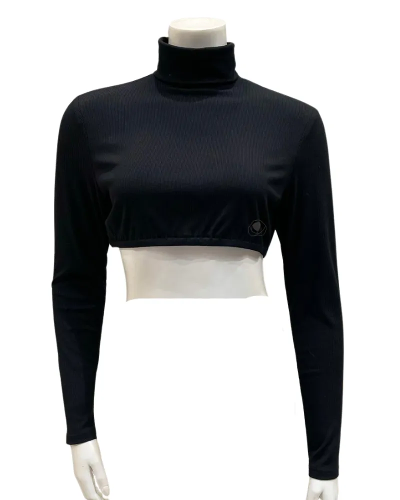 Sparrow Black Ribbed Crop Shell Turtleneck