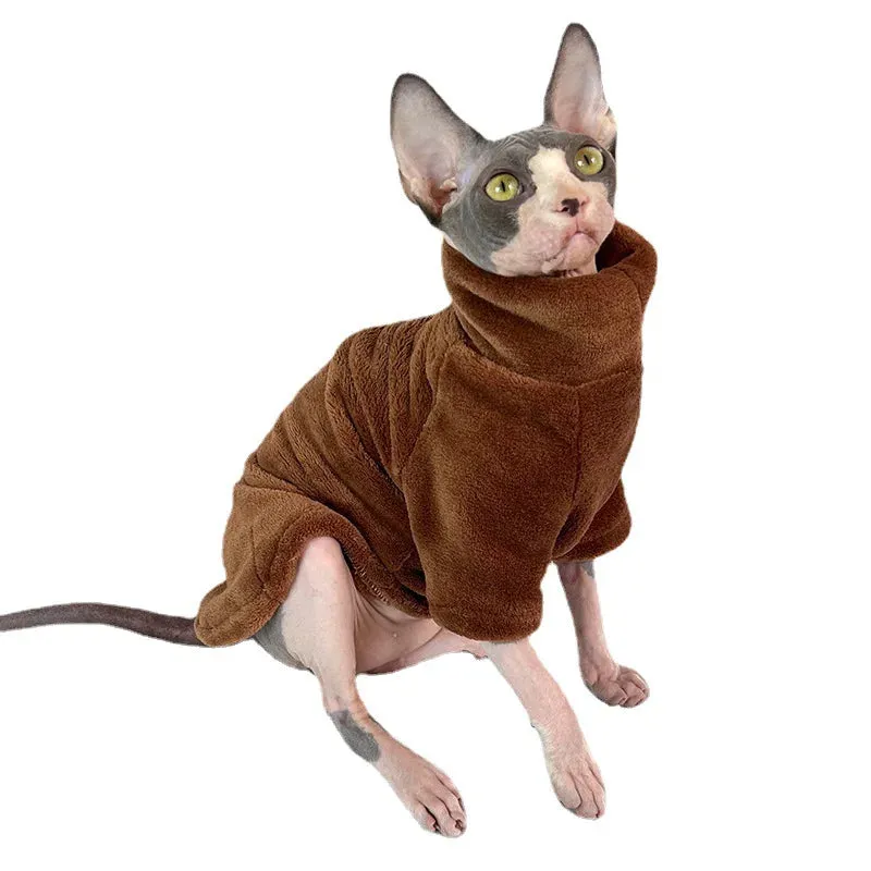 Sphynx Cat and Small Dog Winter Sweater - Turtleneck, Warm Fleece Pullover