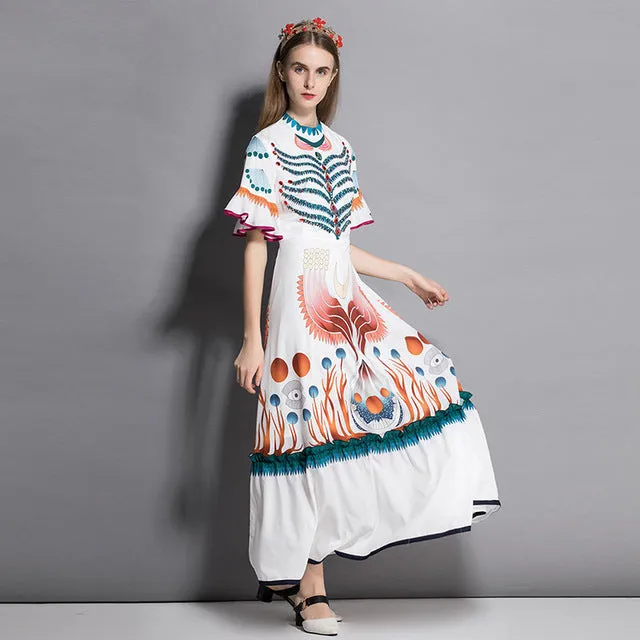 Spring Fashion Runway Maxi Long Dresses Women's Flare