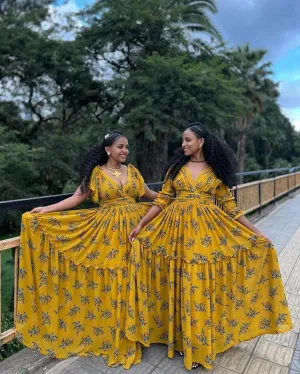Stylish Shiffon Habesha Dress Exquisite Ethiopian Traditional Wear Chiffon Dress