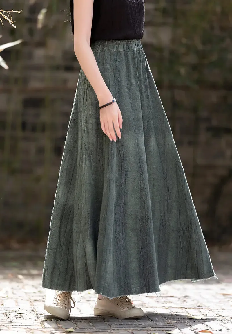Swing Skirt Linen Maxi Skirt with Retro Pleats and Pockets