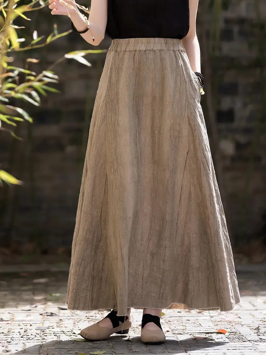 Swing Skirt Linen Maxi Skirt with Retro Pleats and Pockets