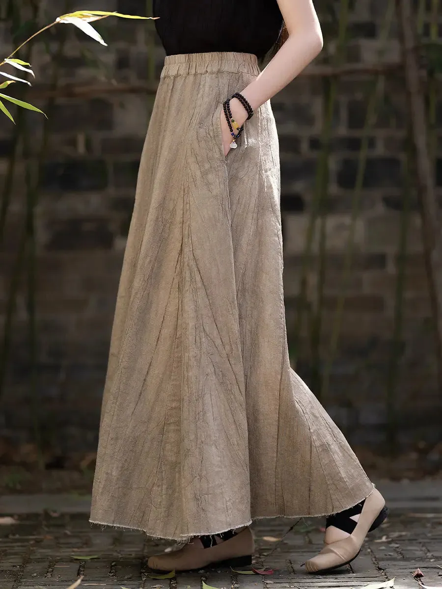 Swing Skirt Linen Maxi Skirt with Retro Pleats and Pockets