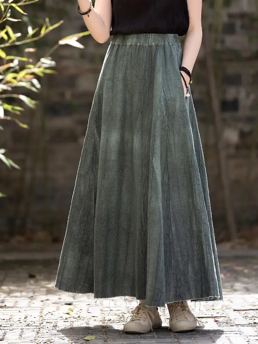 Swing Skirt Linen Maxi Skirt with Retro Pleats and Pockets