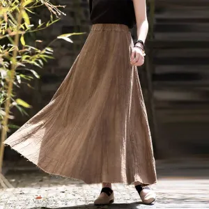 Swing Skirt Linen Maxi Skirt with Retro Pleats and Pockets