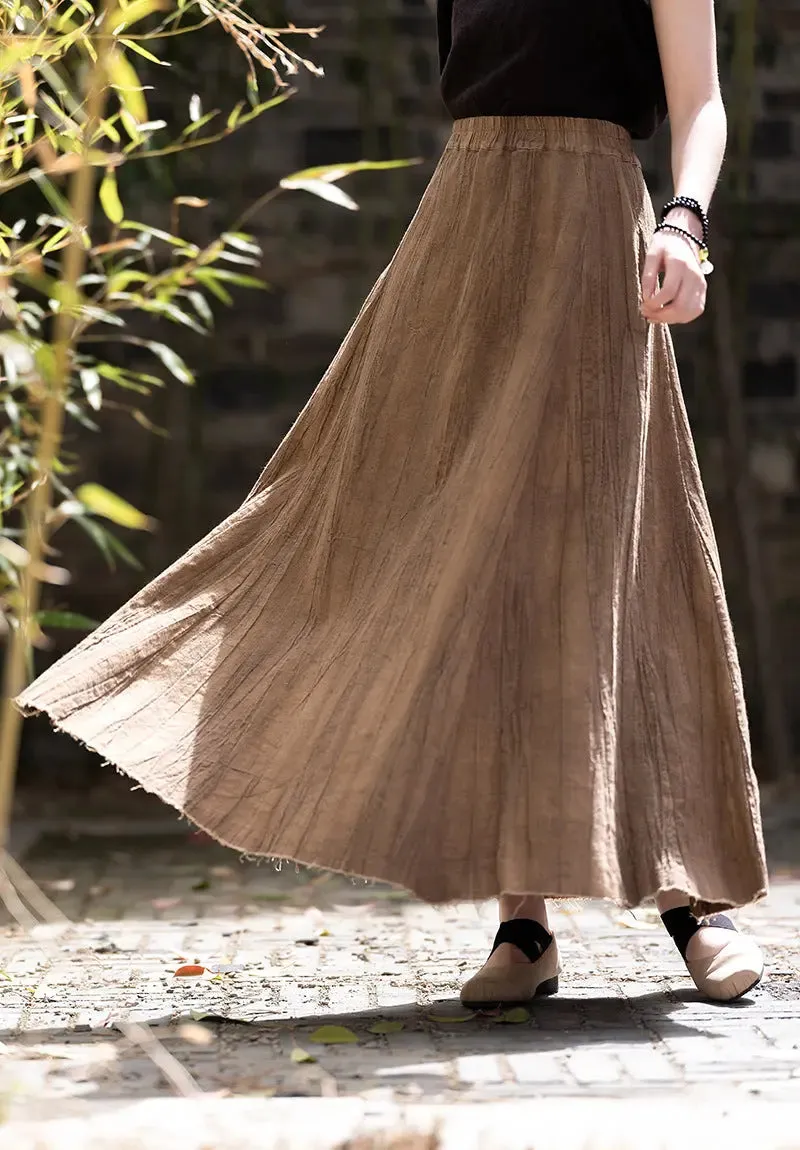 Swing Skirt Linen Maxi Skirt with Retro Pleats and Pockets