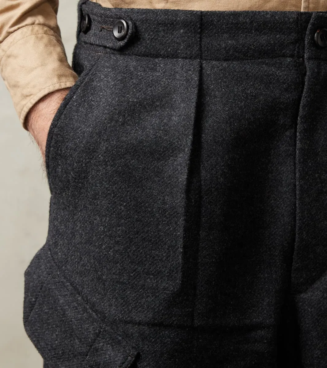 Swiss Army Cargo Trousers - Abraham Moon® Coal Merino Twill