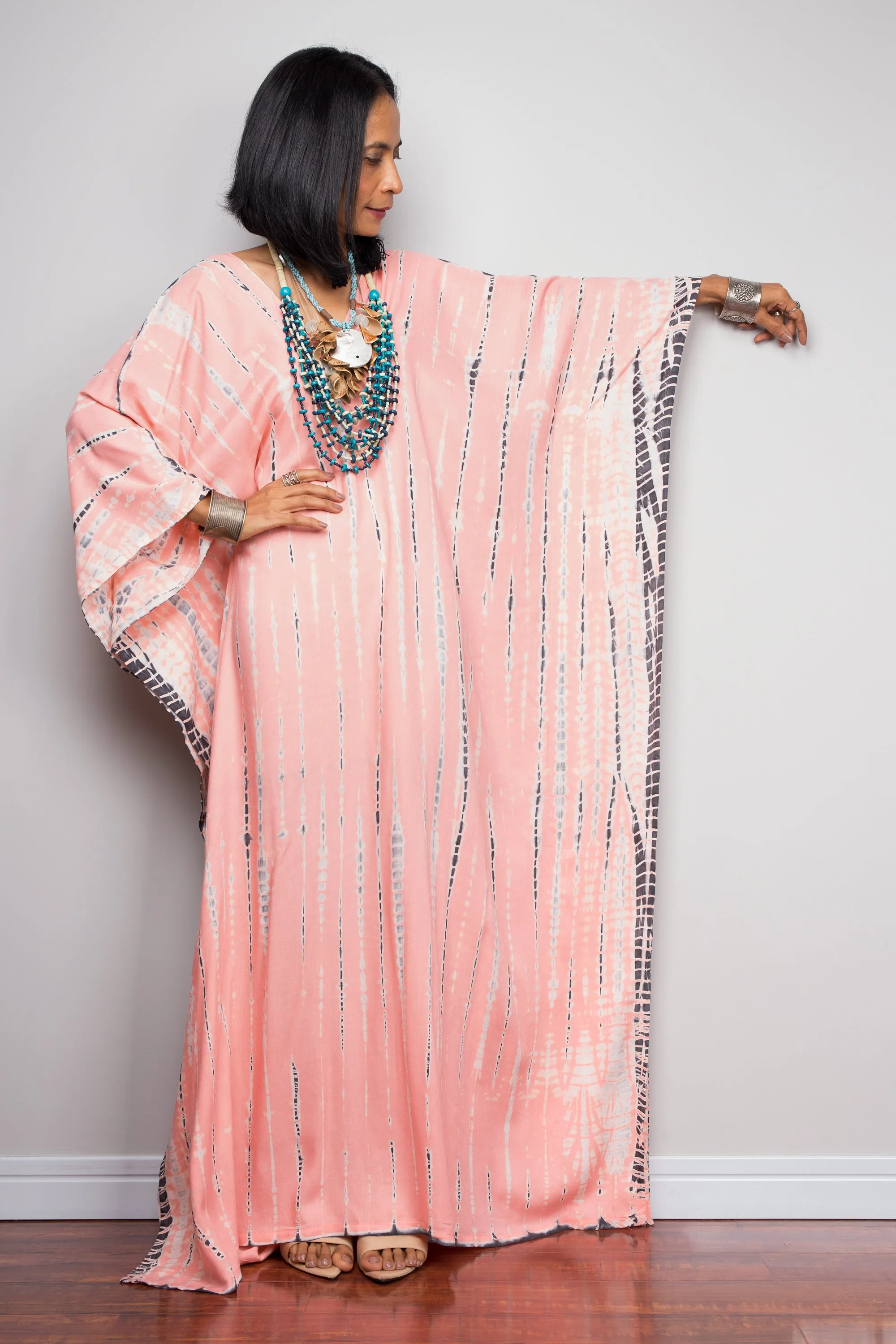 Tie dye kaftan, Beach dress, Long Pink Maxi dress, resort Kaftan, Summer kaftan, Loungewear