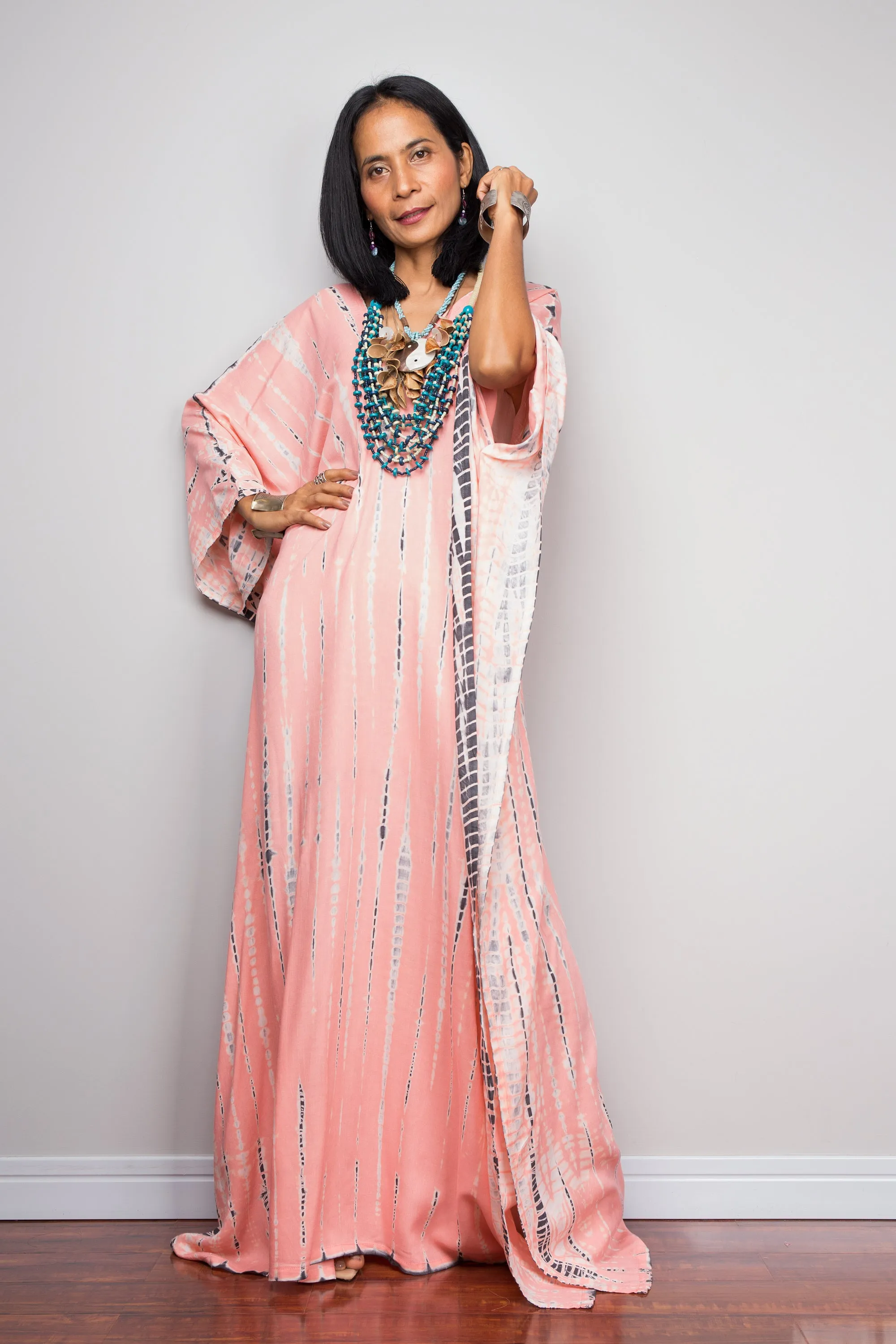 Tie dye kaftan, Beach dress, Long Pink Maxi dress, resort Kaftan, Summer kaftan, Loungewear