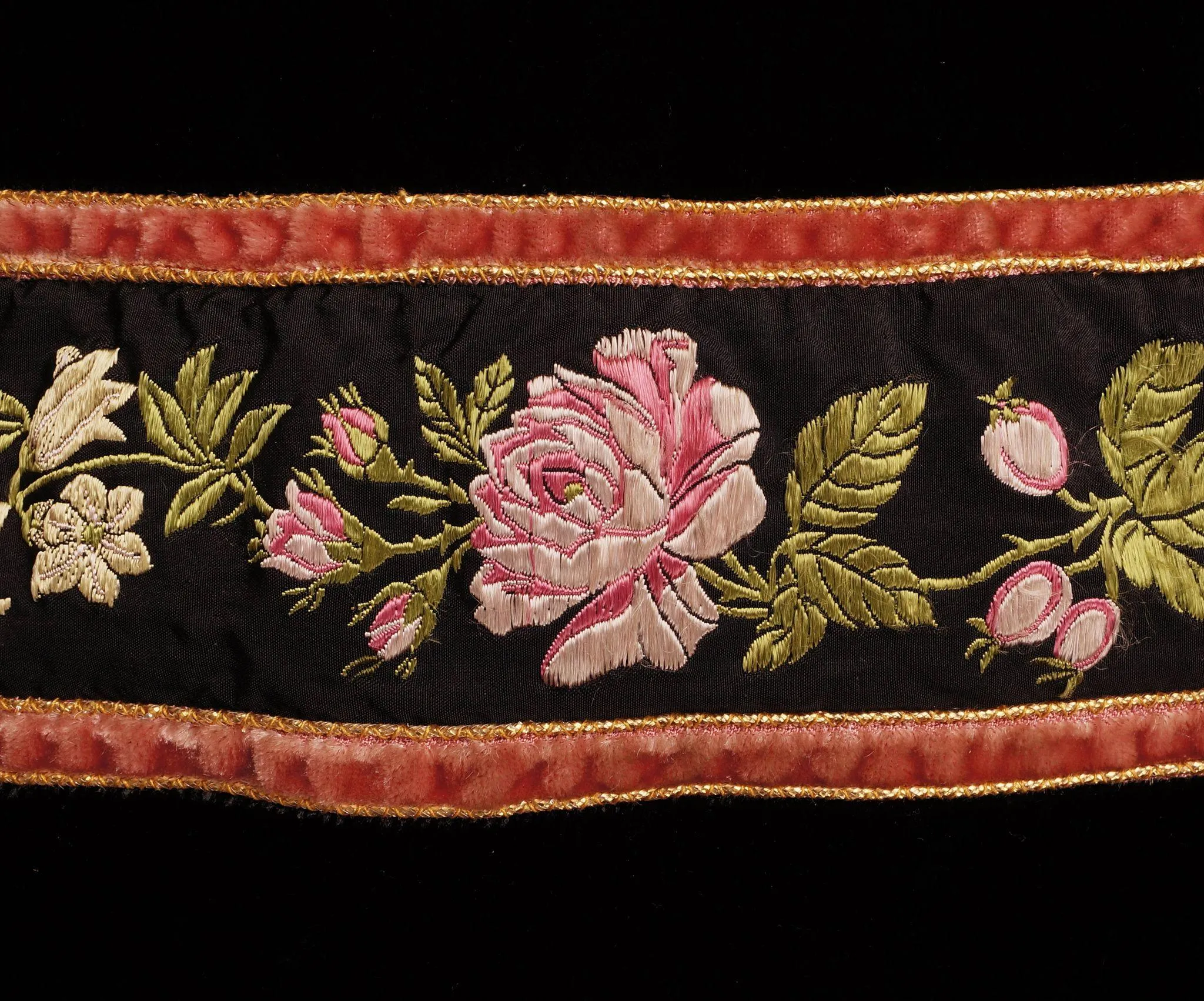 Vintage 1950s Pierre Balmain Velvet Circle Skirt with Rose Pattern Velvet Ribbon