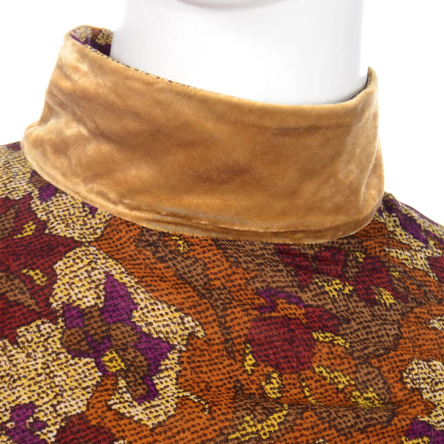 Vintage Kenzo Botanical Print Dress w/ Sheer Bishop Sleeves & Velvet Trim