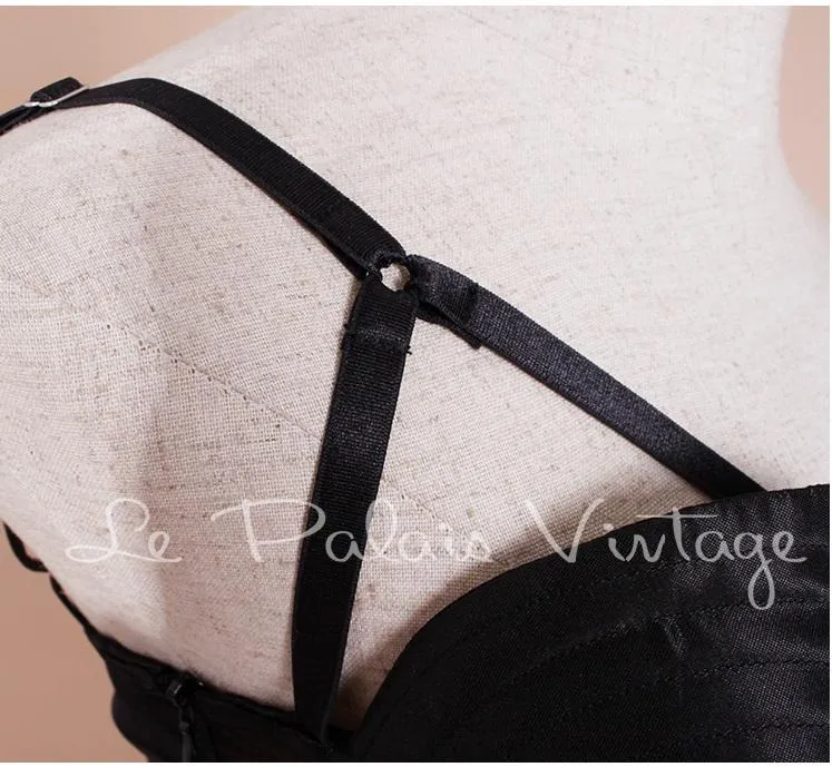 Vintage Retro One shoulder sheer sleeve pinup bustier satin slit lbd black cocktail dress- Bri