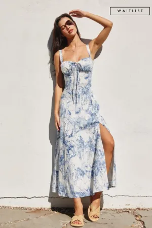 Waitlist 1/20 ♥ Beatrice Sleeveless Printed Corset Midi Dress Blue