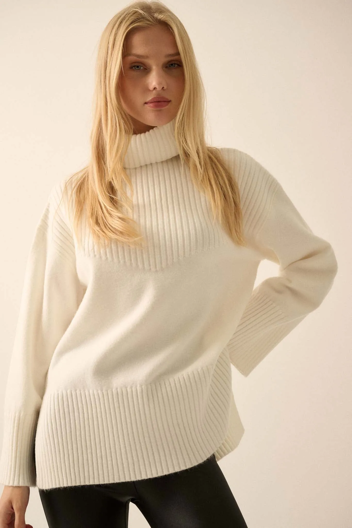 Warmest Regards Split-Hem Turtleneck Sweater
