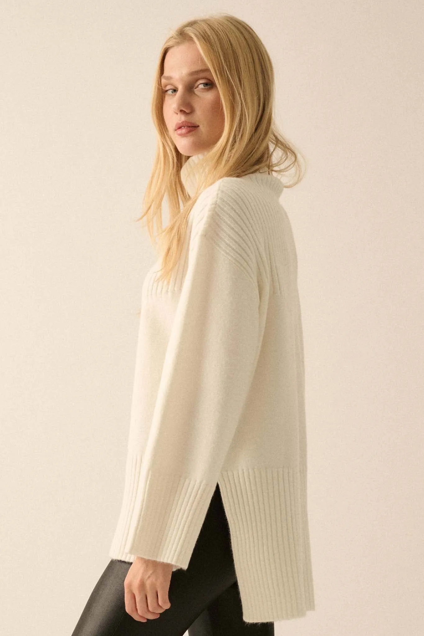 Warmest Regards Split-Hem Turtleneck Sweater
