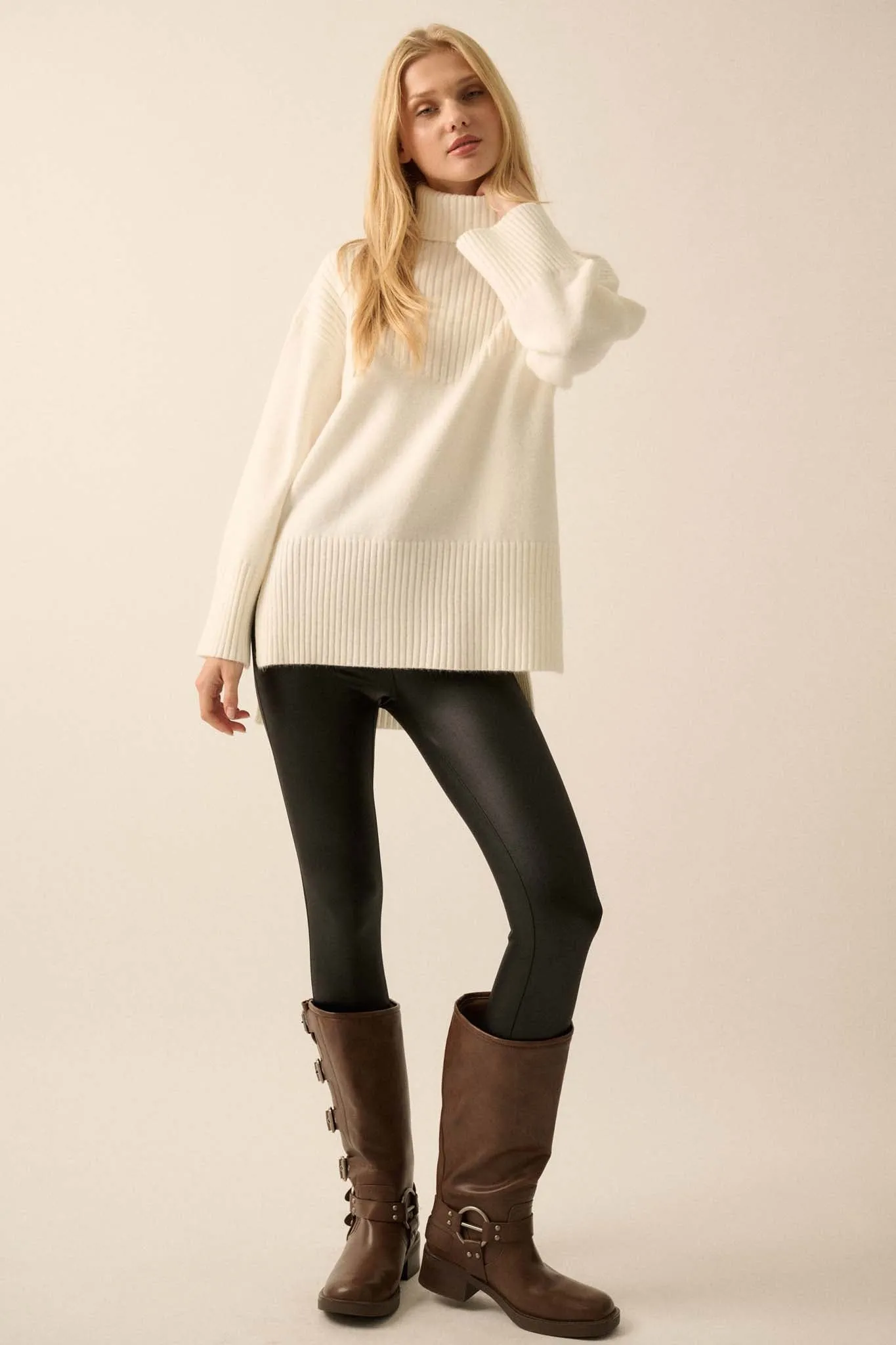 Warmest Regards Split-Hem Turtleneck Sweater
